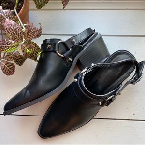 Urban Outfitters Black Leather Mules, Sz 8 Western